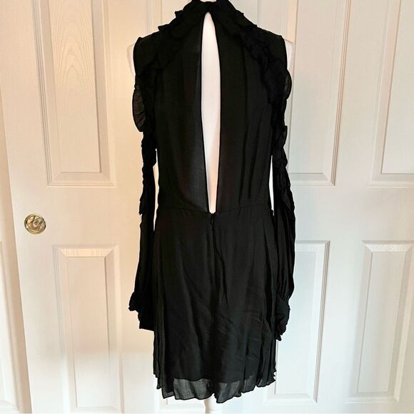 IRO Hanie cold-shoulder ruffled gauze mini dress Black FR 42 / US 10 MSRP $360 - Picture 6 of 12